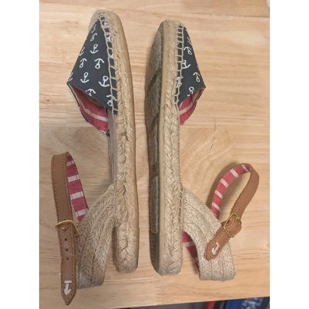 Sperry Top Sider 7.5 Hope Espadrilles Flats Navy Anchors Jute Rope trim Nautical